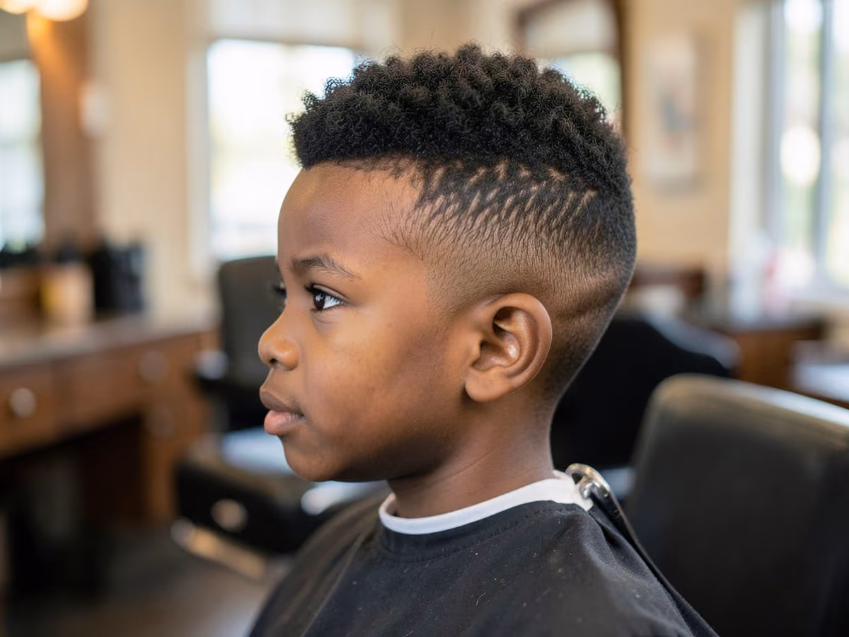 Boy with a toddler blowout taper haircut