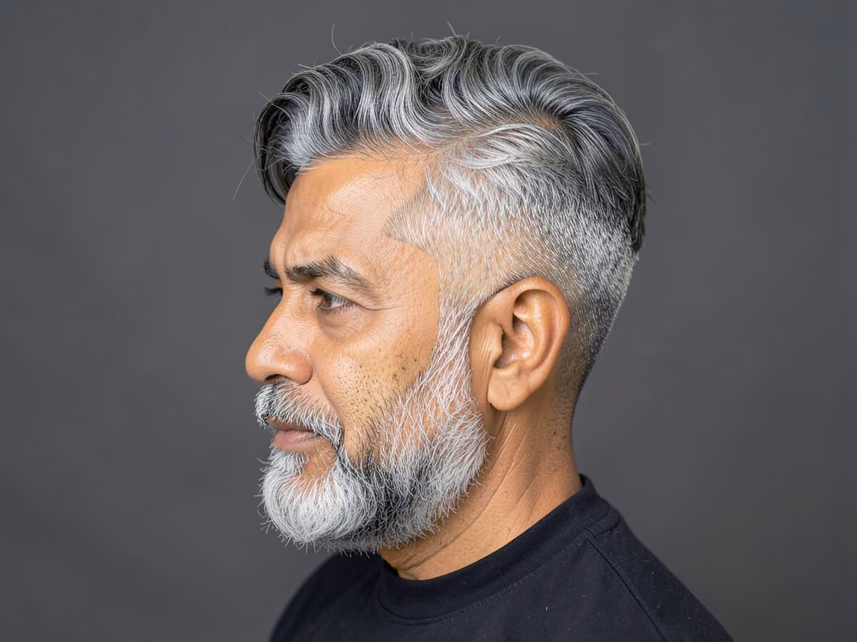 Man with a wavy blowout taper haircut