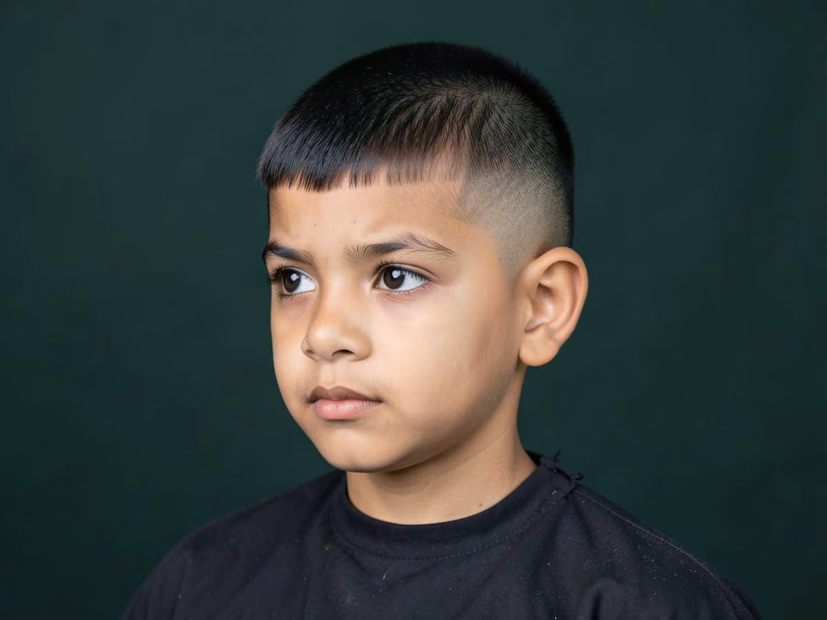 Boy with a boys caesar fade