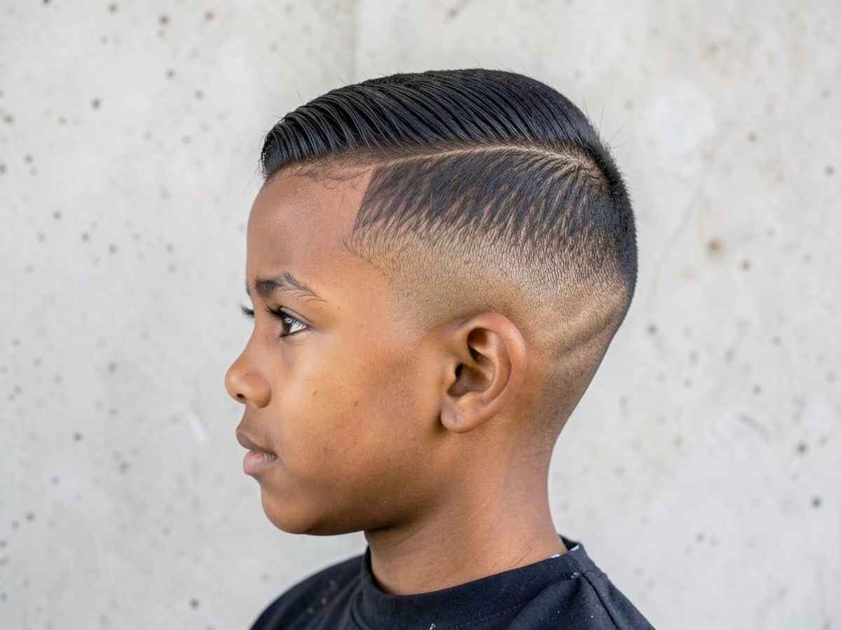 Boy with a boys fade comb over