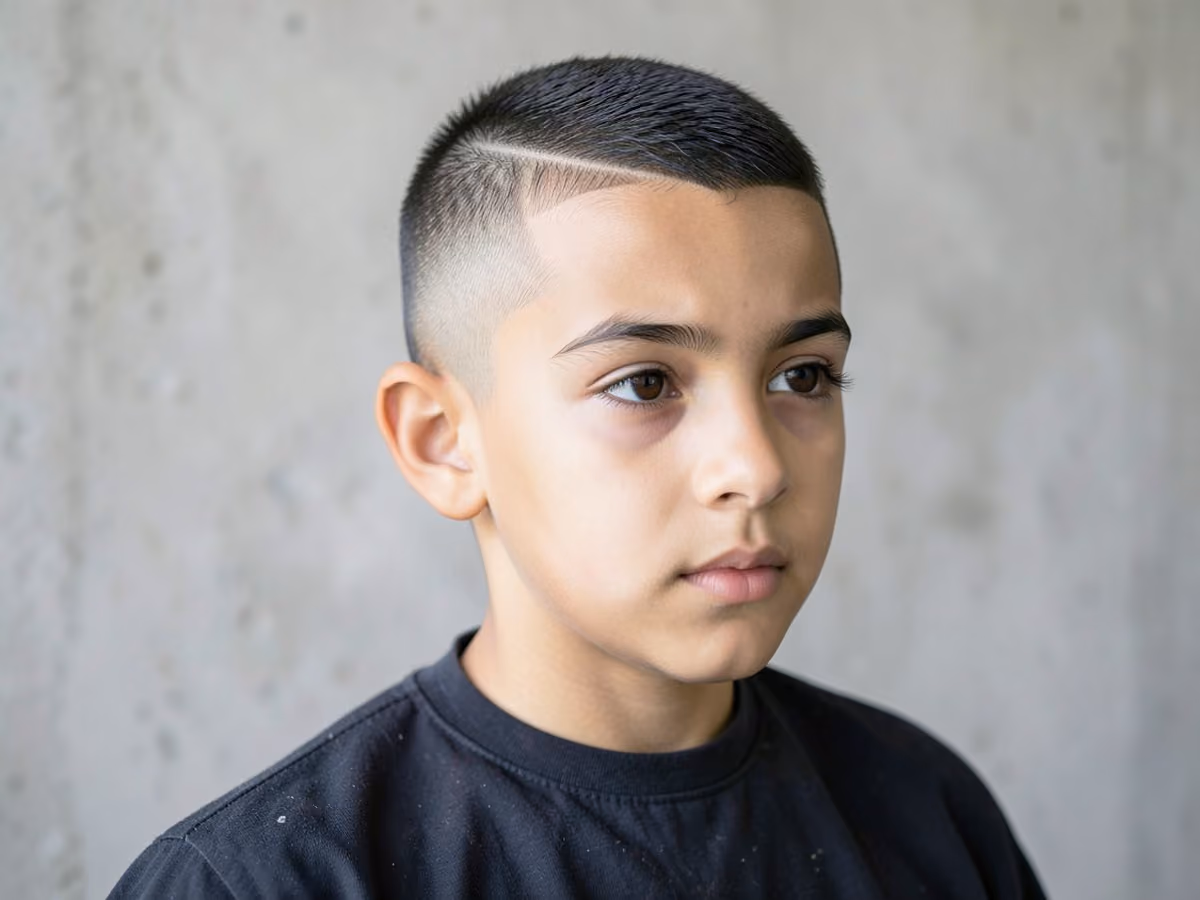 Boy with a boys fade with hard part