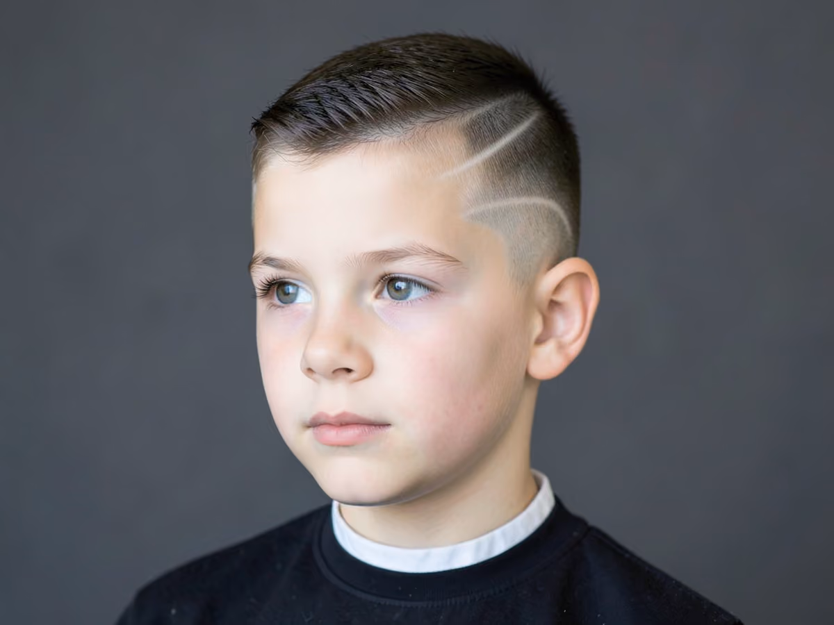 Boy with a boys fade with line design