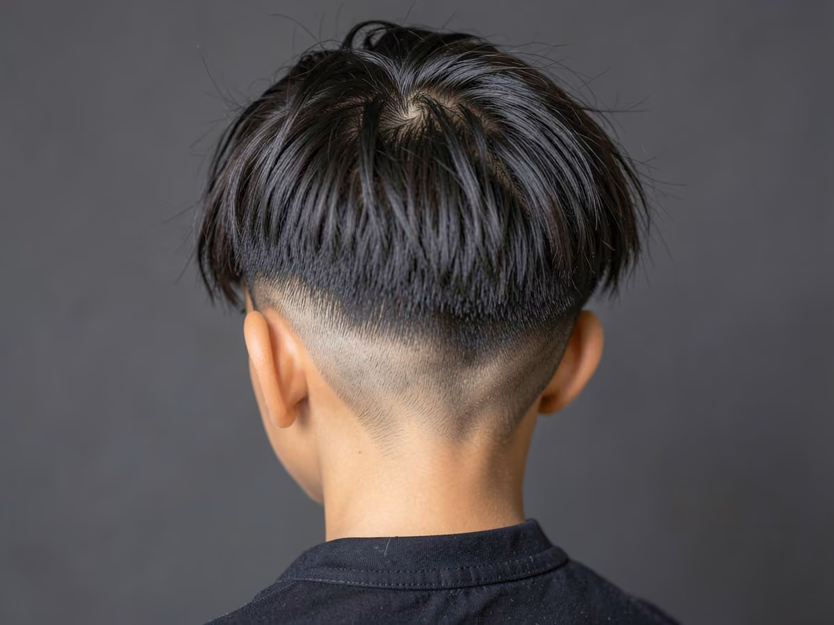 Boy with a boys fade with messy fringe