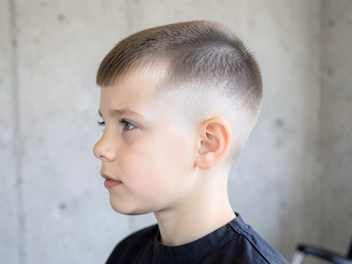 Boy with a boys mid fade french crop