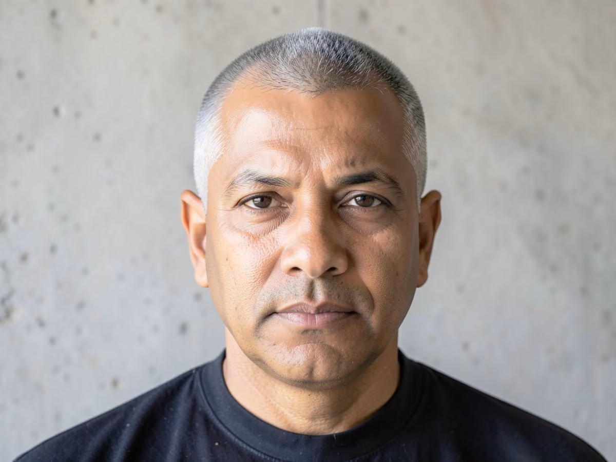 Man with a brad pitt buzz cut
