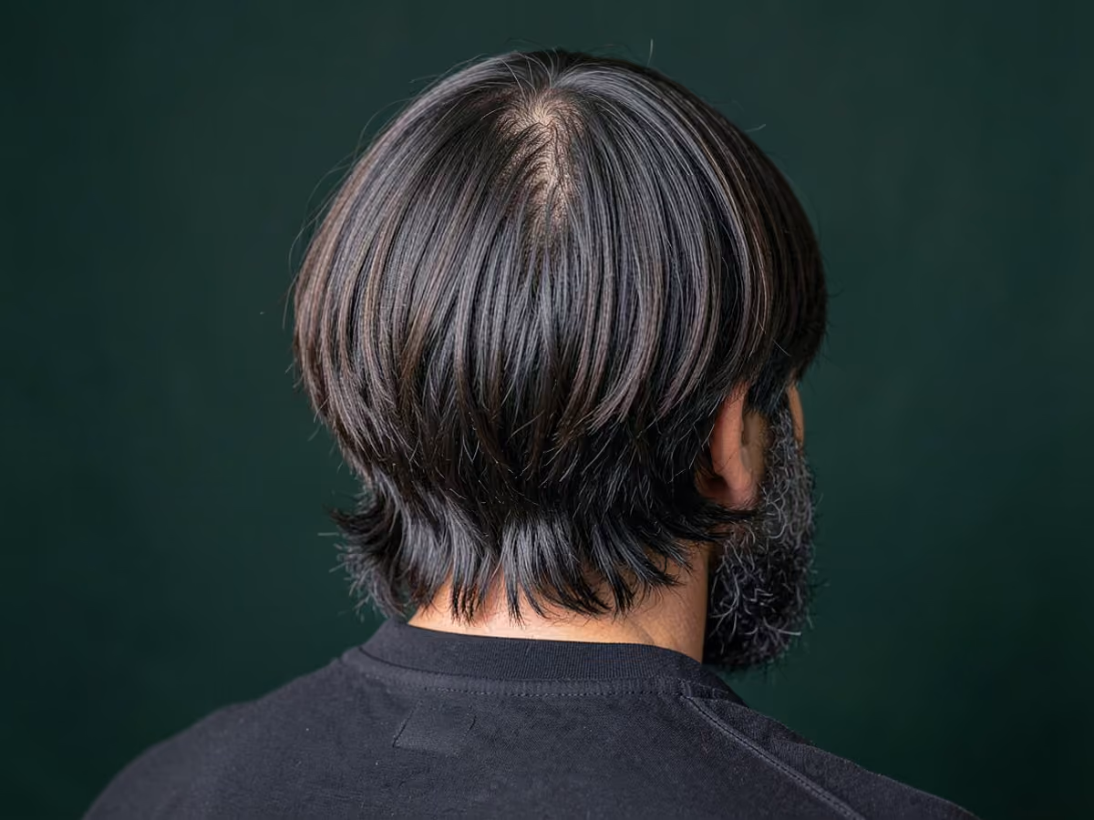 Man with a brad pitt middle part