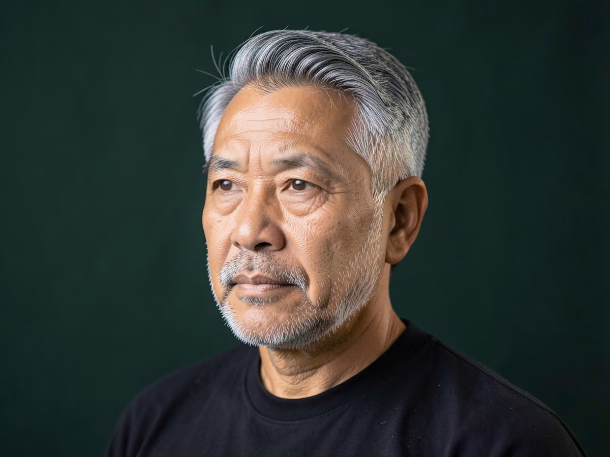 Man with a brad pitt swept back hair