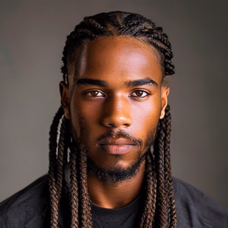 Box Braids hairstyle for men 2026 — Braids for Men variation, best for Versatile, long-lasting braids, modern barbering by Master Stylist Jessica Hamilton
