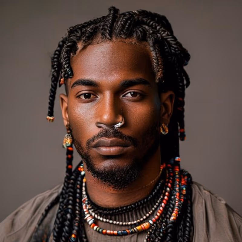Braids with Beads hairstyle for men 2026 — Braids for Men variation, best for Decorative, personal style, modern barbering by Master Stylist Jessica Hamilton