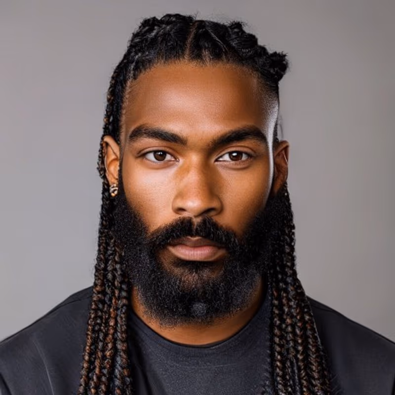 Braids with Beard hairstyle for men 2026 — Braids for Men variation, best for A fuller, masculine combination, modern barbering by Master Stylist Jessica Hamilton
