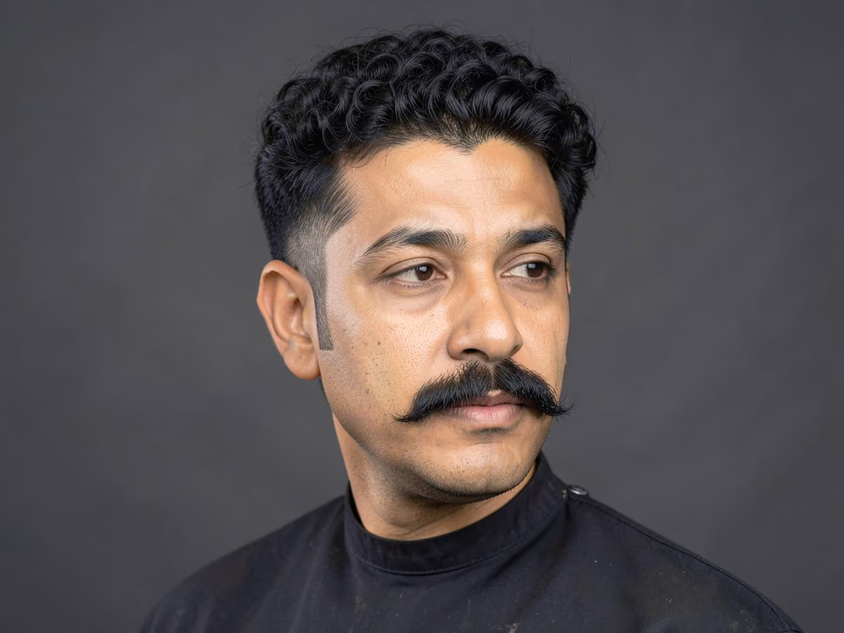 Man with a broccoli cut with mustache