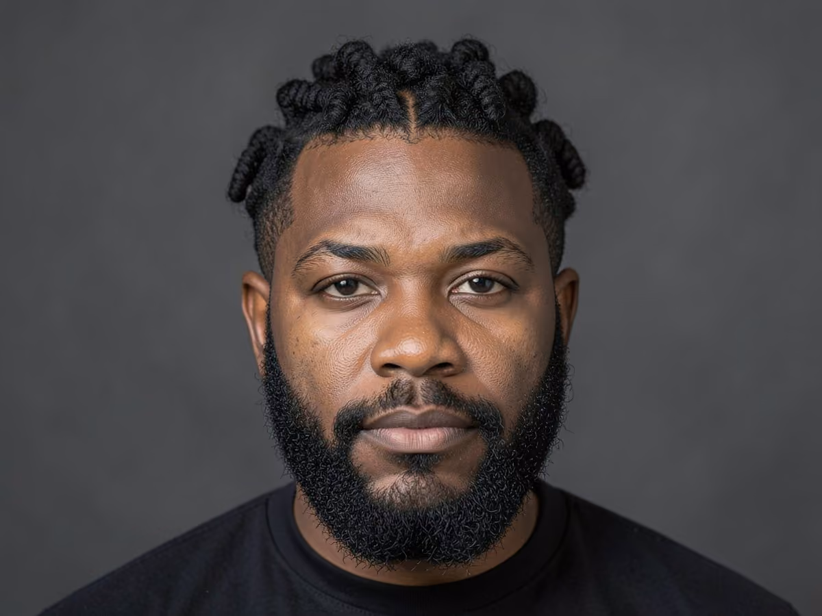 Man with a broccoli sponge twists haircut