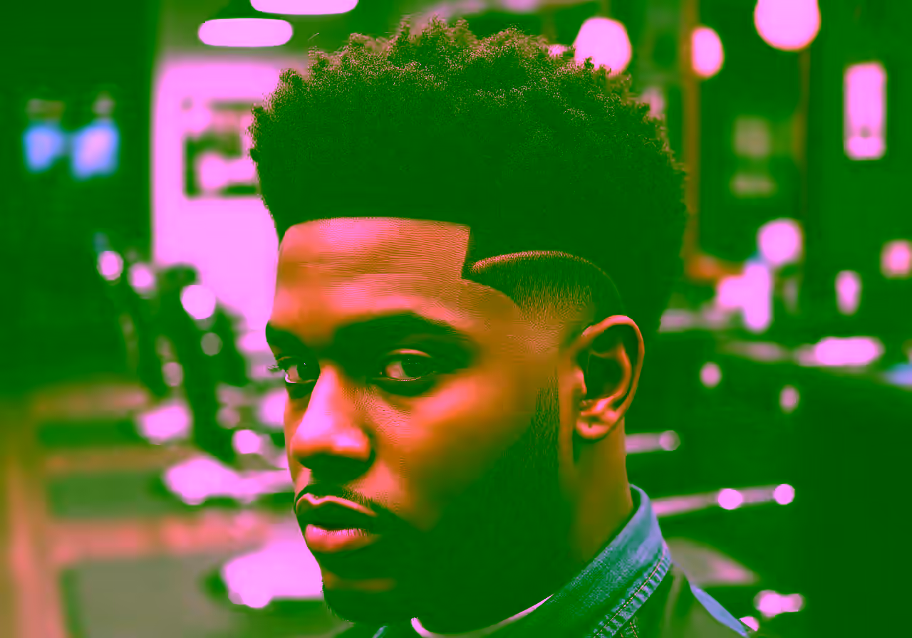 Burst Fade Afro hairstyle for men 2026 — burst fade variation, best for round, oval faces + coily/curly hair, modern barbering by Master Stylist Jessica Hamilton