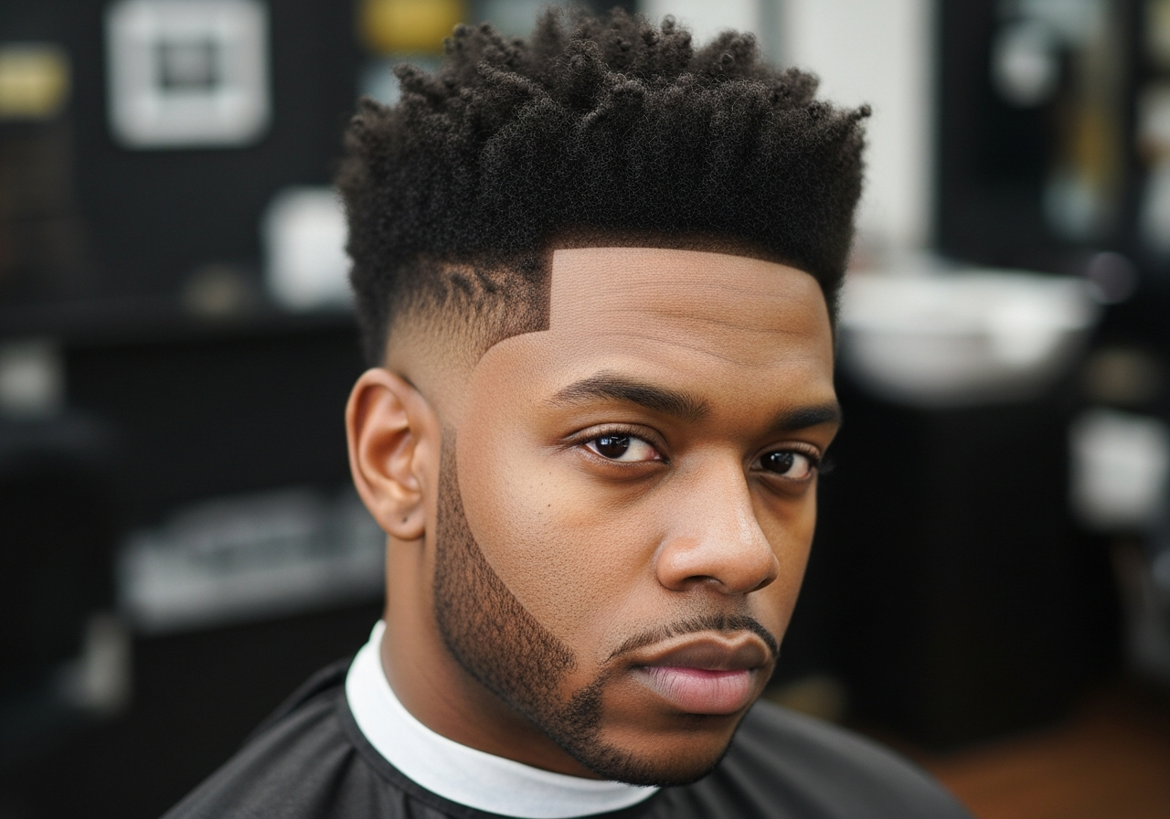 Burst Fade for Black Men 2026 - Curly Coily Round Burst Fade Haircut