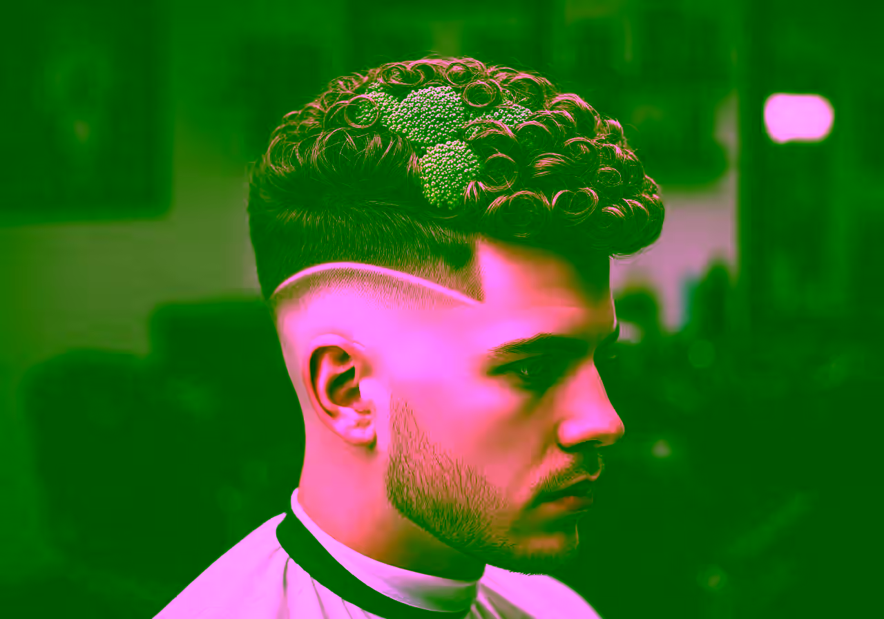 Burst Fade Broccoli Style hairstyle for men 2026 — burst fade variation, best for round, diamond faces + coily/curly hair, modern barbering by Master Stylist Jessica Hamilton