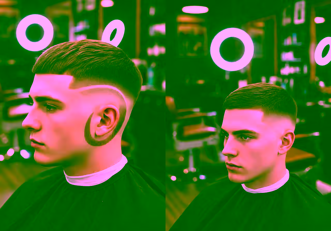 Burst Fade Crew Cut hairstyle for men 2026 — burst fade variation, best for oval, square faces + straight/thick hair, modern barbering by Master Stylist Jessica Hamilton