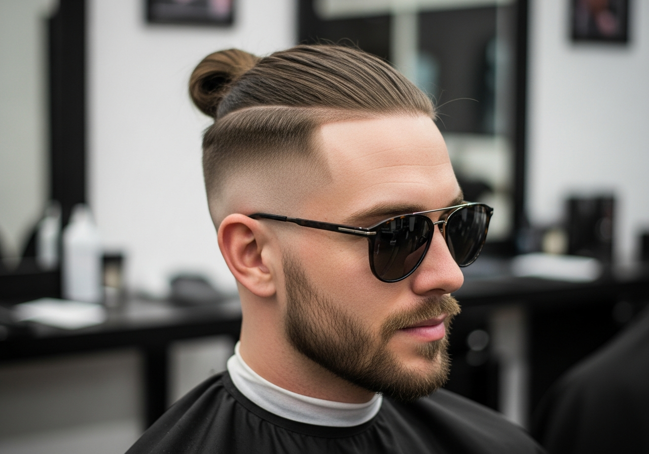Burst Fade Man Bun 2026 - Long Top Round Burst Fade for Relaxed Style