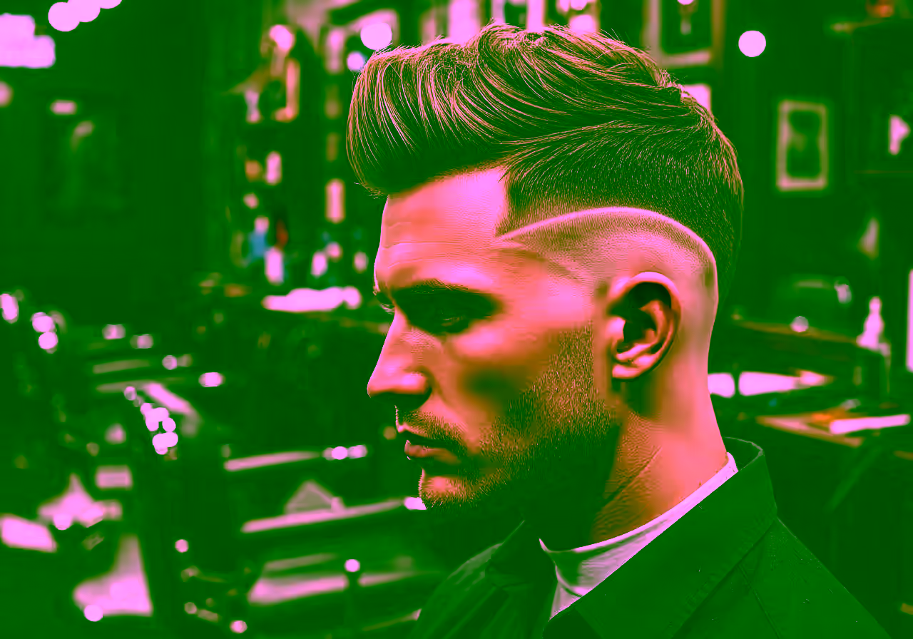 Burst Fade Mohawk hairstyle for men 2026 — burst fade variation, best for oval, round faces + thick/straight hair, modern barbering by Master Stylist Jessica Hamilton