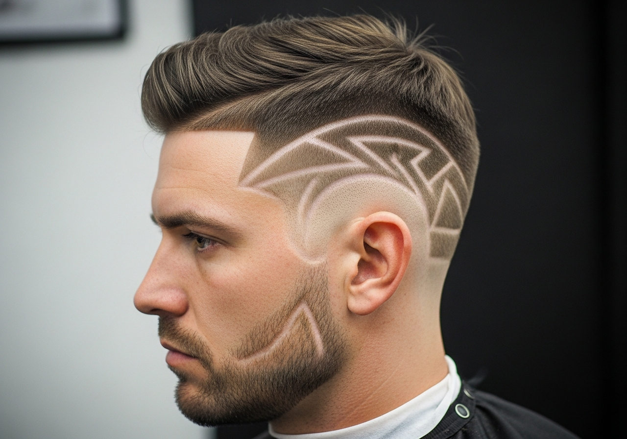 Burst Fade with Design 2026 - Custom Shaved Pattern Round Burst Fade