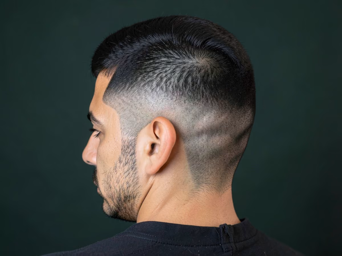 Man with a burst fade caesar