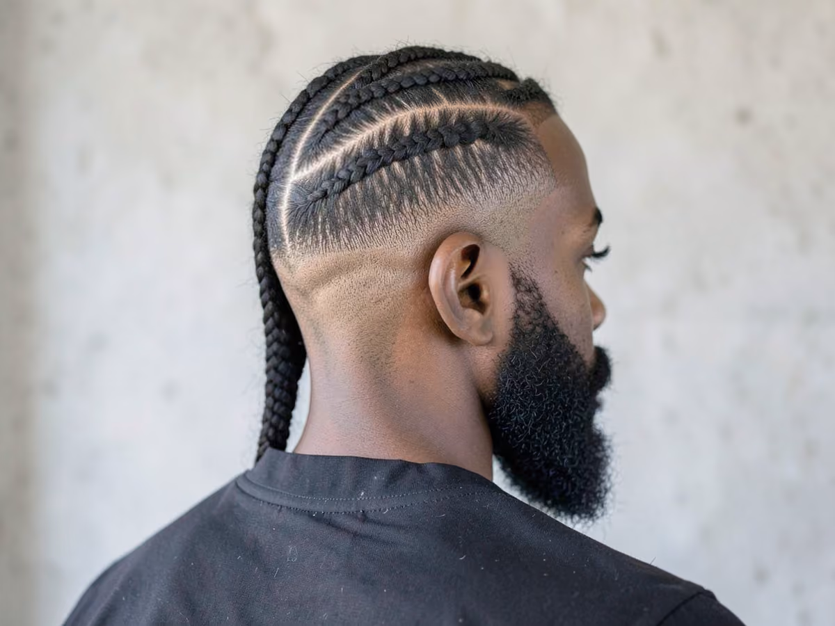 Man with a burst fade cornrows