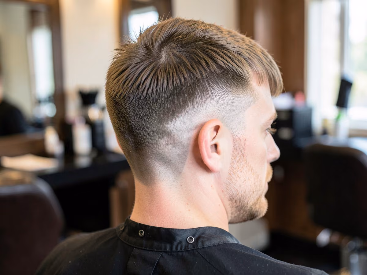 Man with a burst fade with fringe
