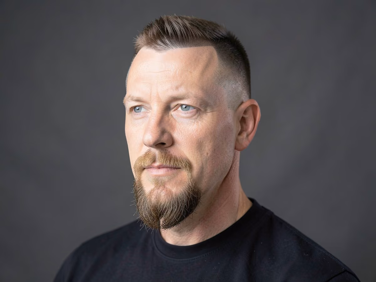 Man with a burst fade with goatee