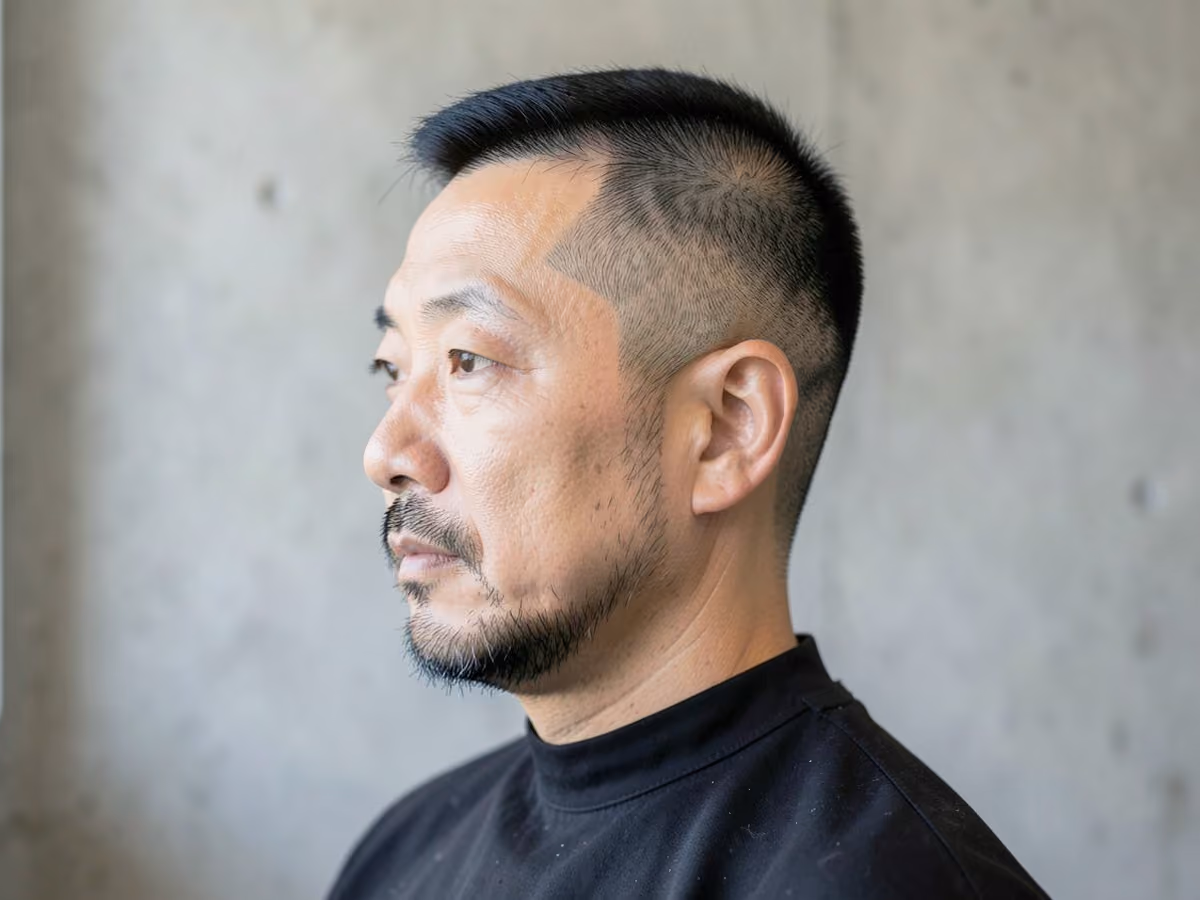 Man with a butch cut for receding hairline