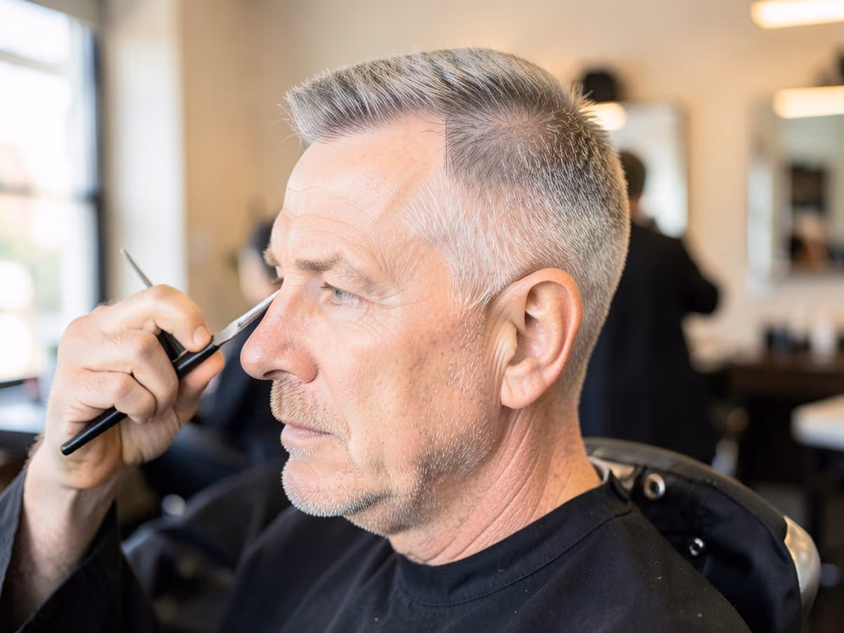 Man with a butch cut with line up