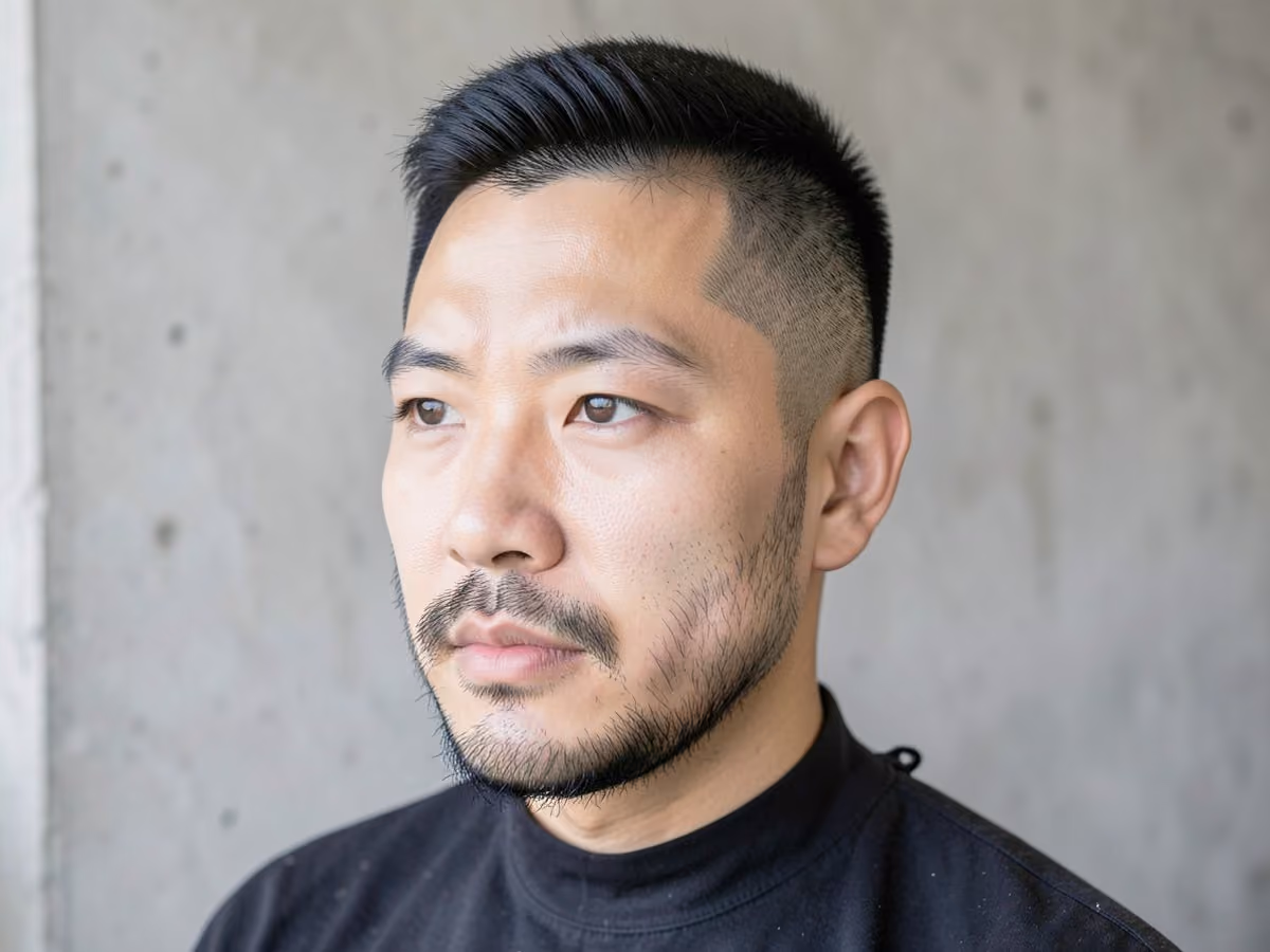 Man with a butch cut with stubble