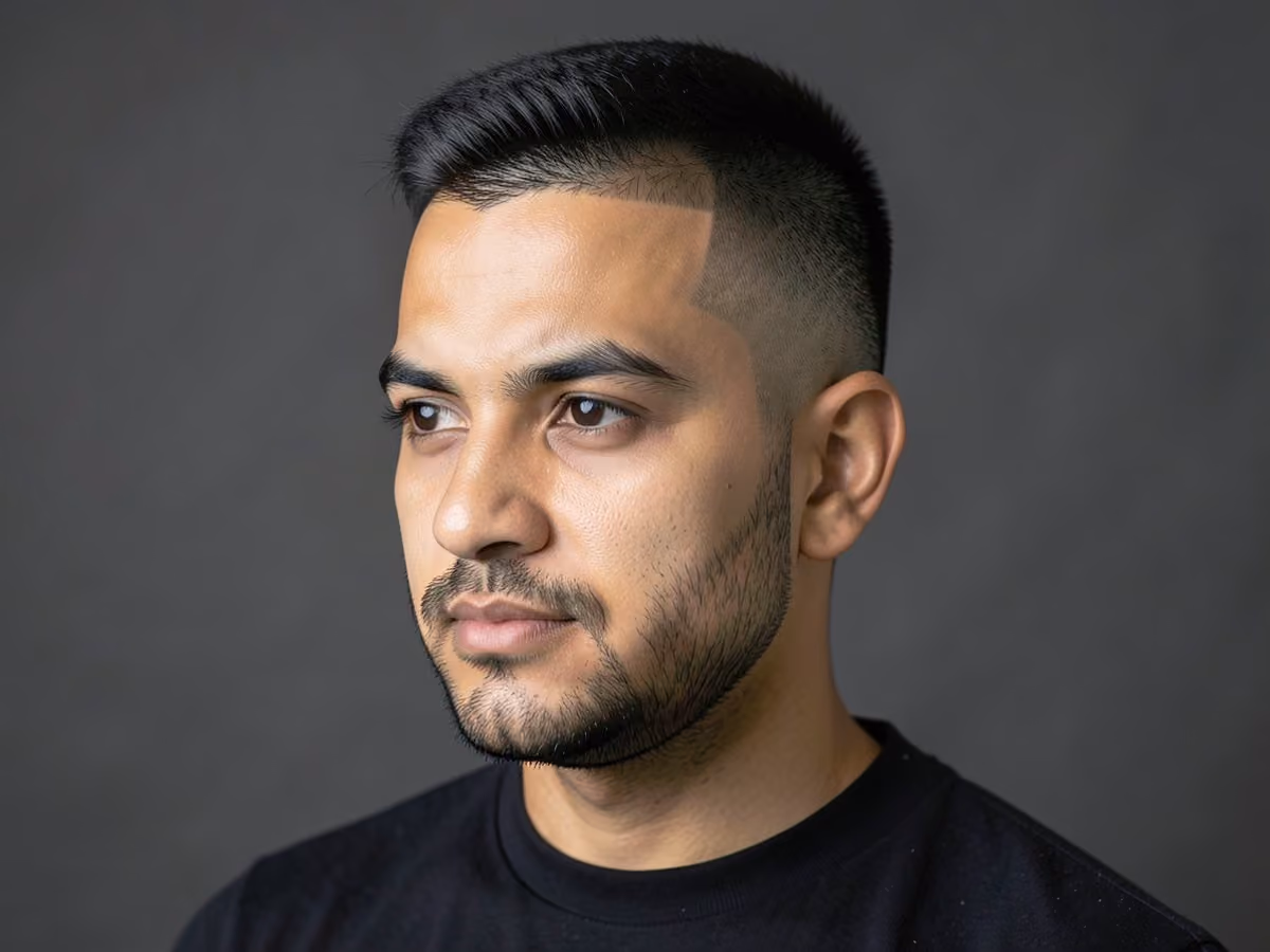 Man with a mid fade butch cut