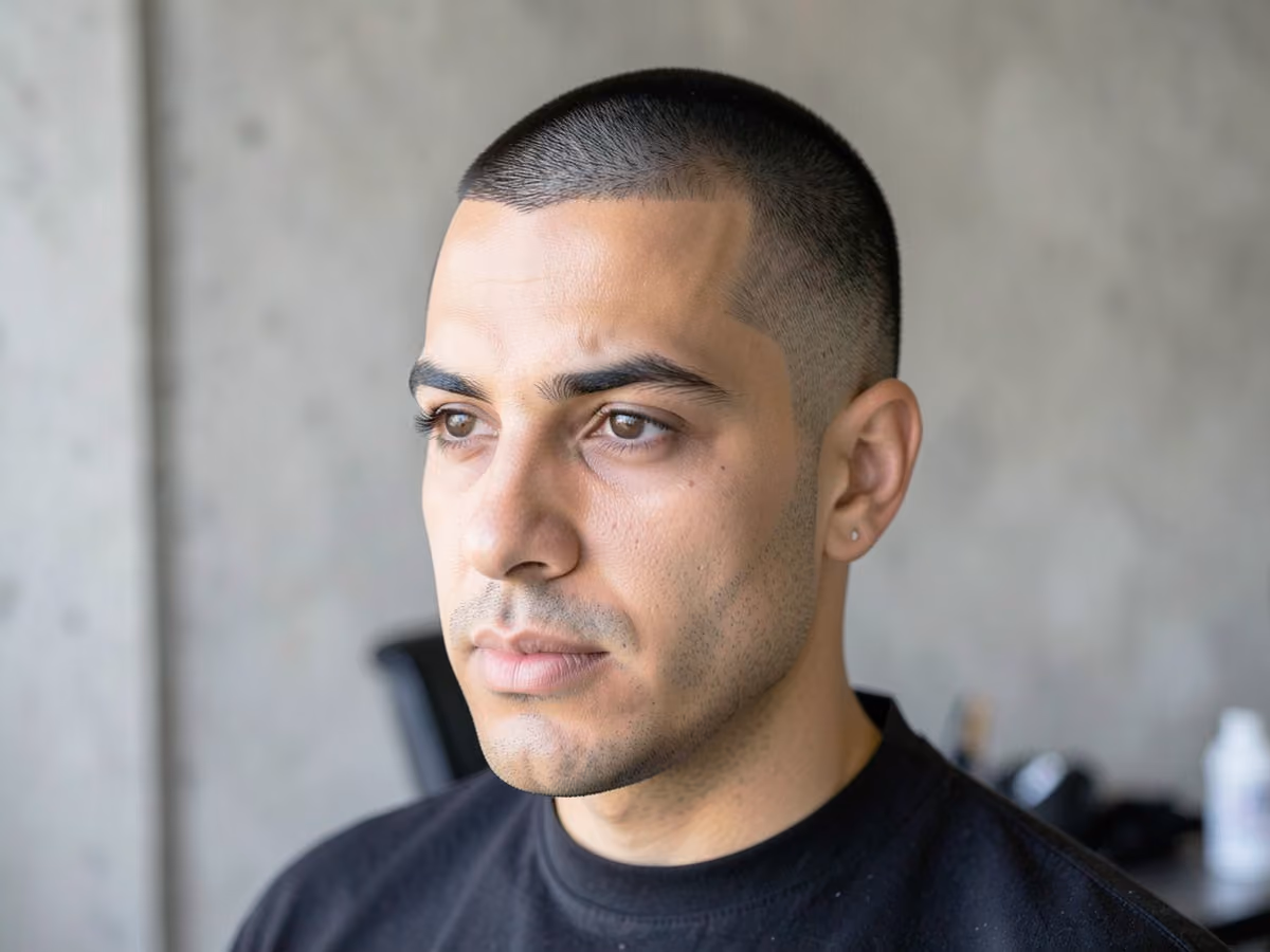 Man with a keanu reeves speed buzz cut