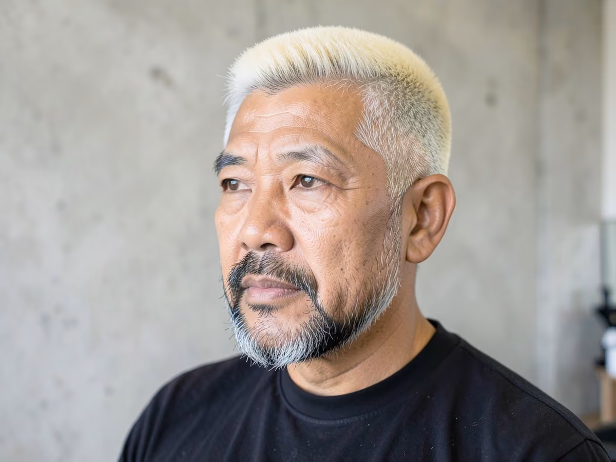 Man with a lionel messi platinum blond haircut