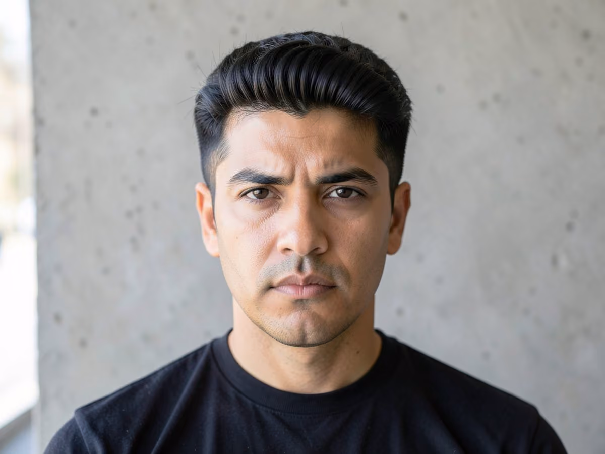 Man with a tom cruise top gun haircut