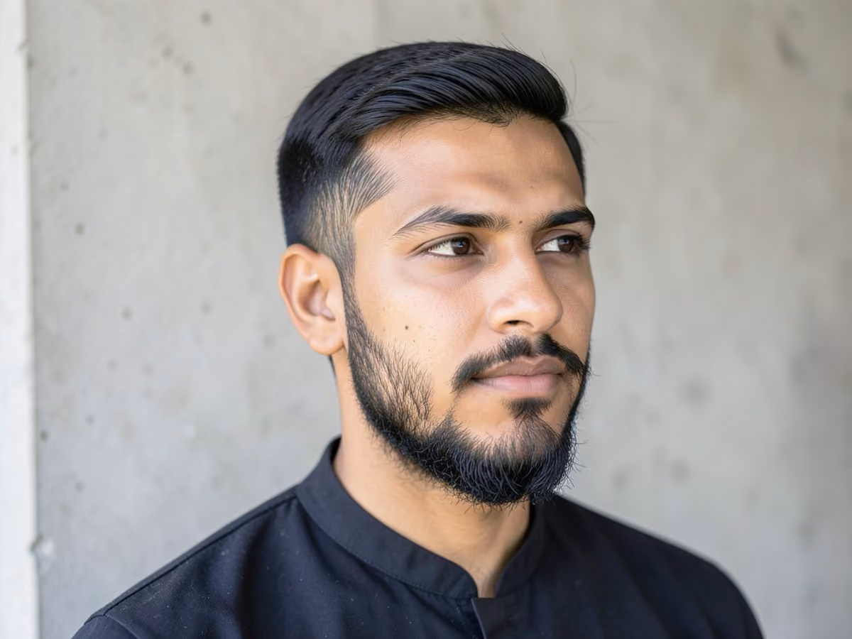 Man with an angular chin strap beard haircut