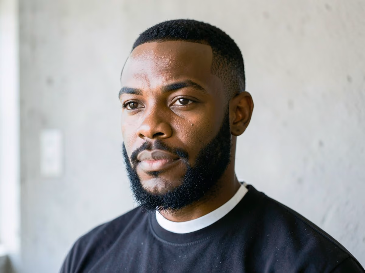 Man with a chin strap for black men haircut