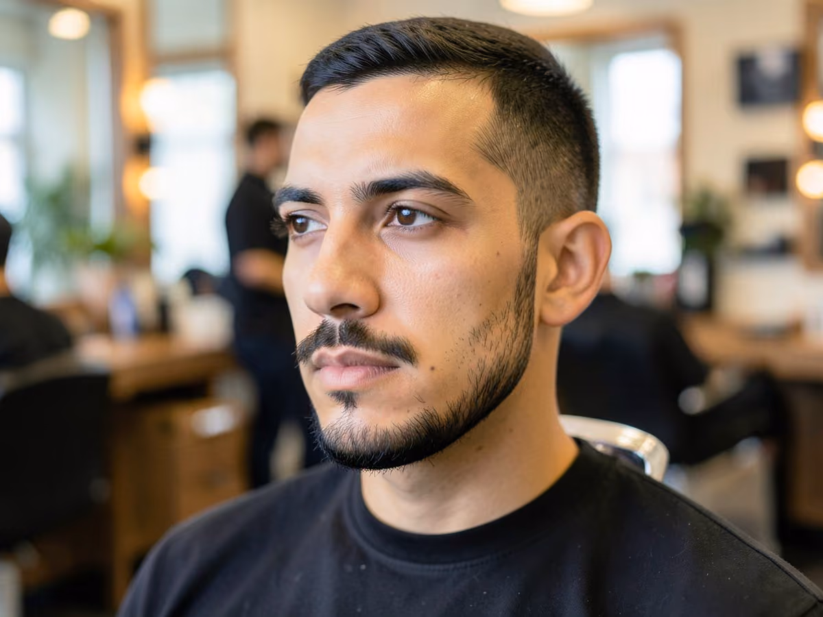 Man with a chin strap with soul patch haircut