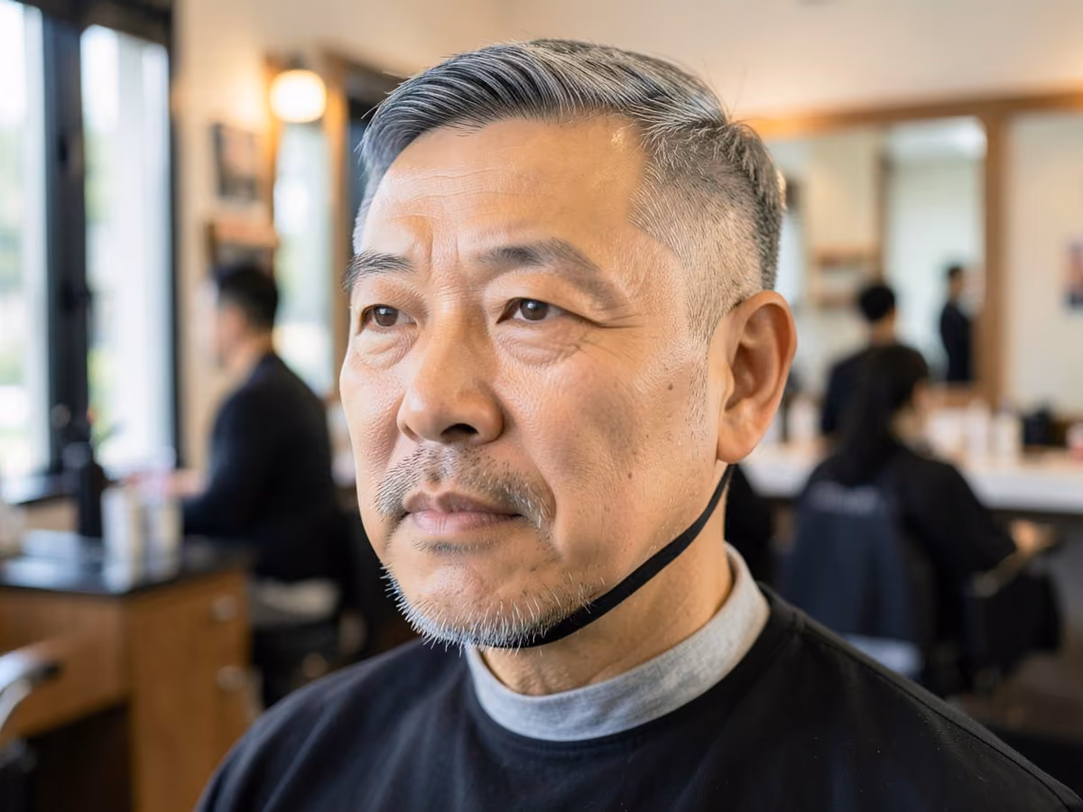 Man with a chin strap with taper fade