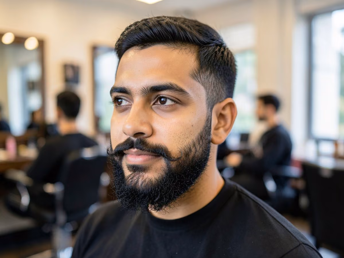 Man with a curly chin strap beard haircut