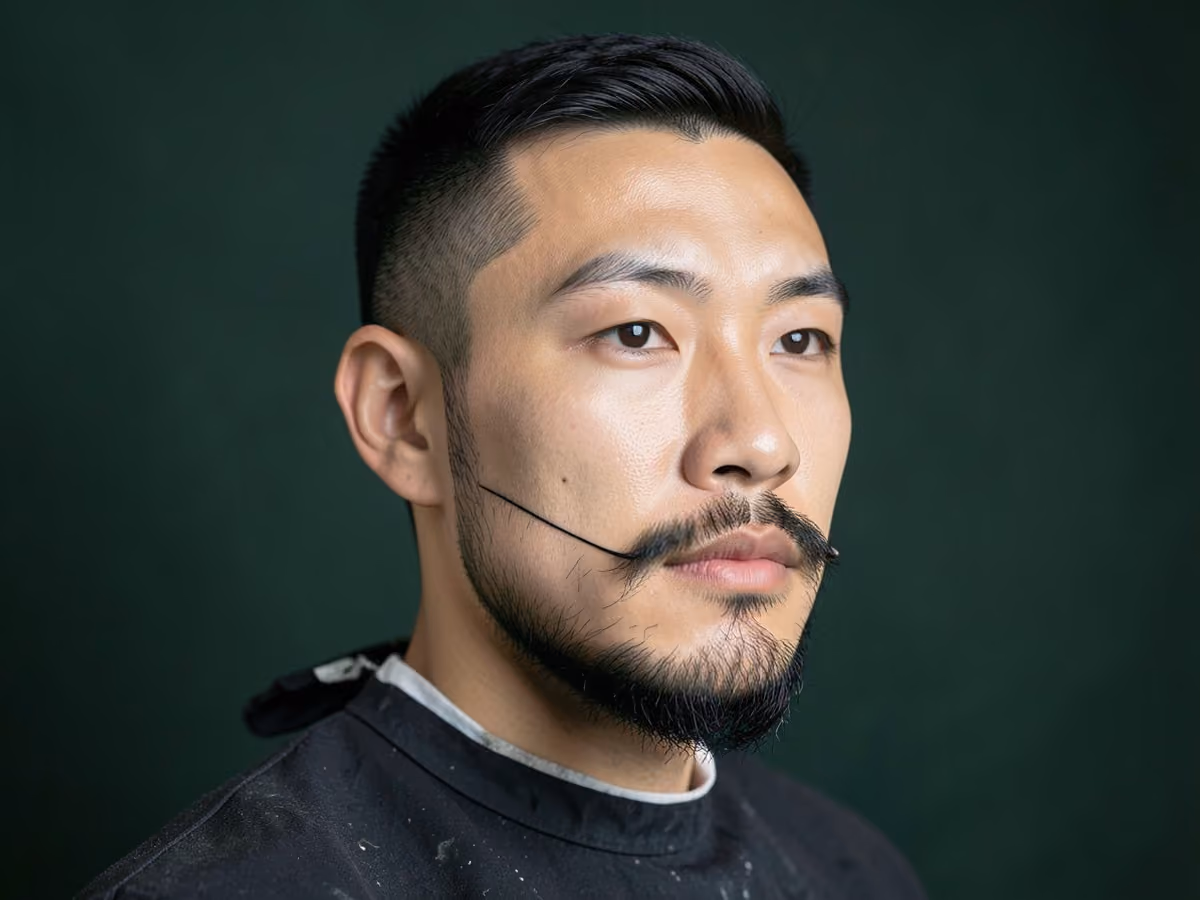 Man with a curved chin strap beard haircut