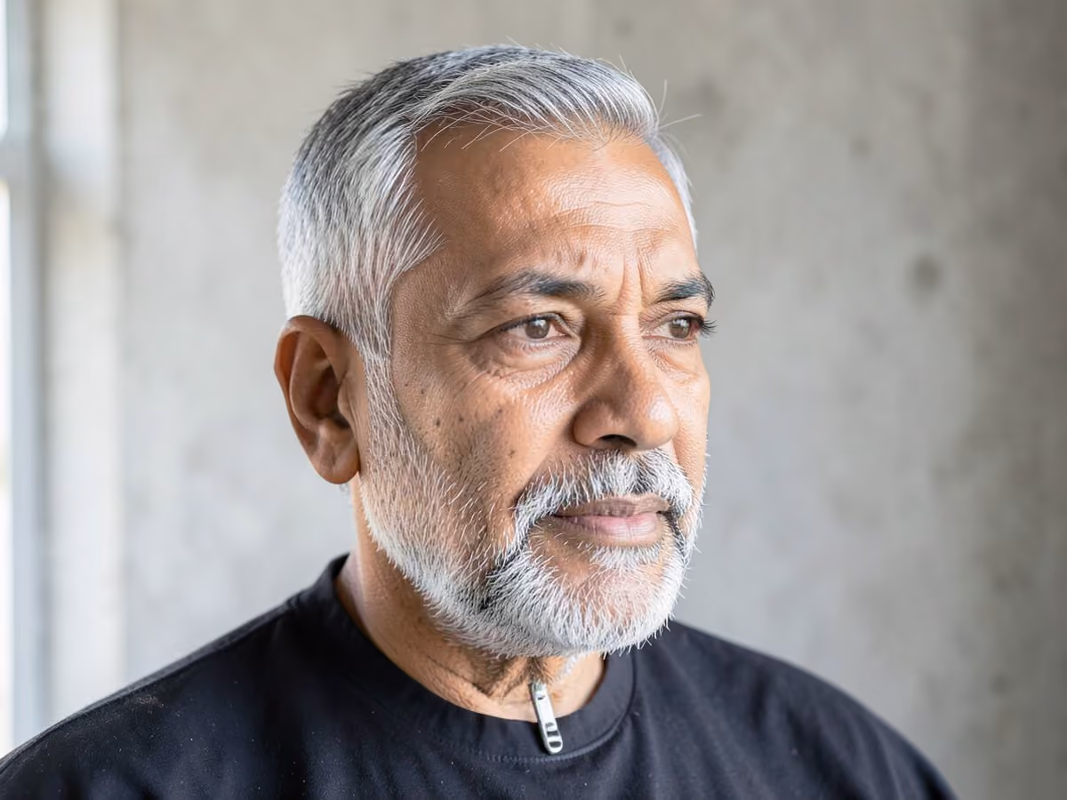 Man with a disconnected chin strap haircut