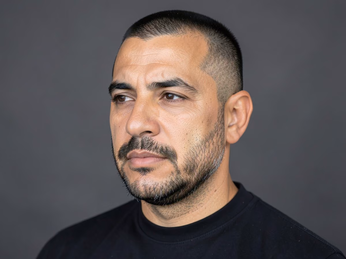Man with a faded chin strap beard