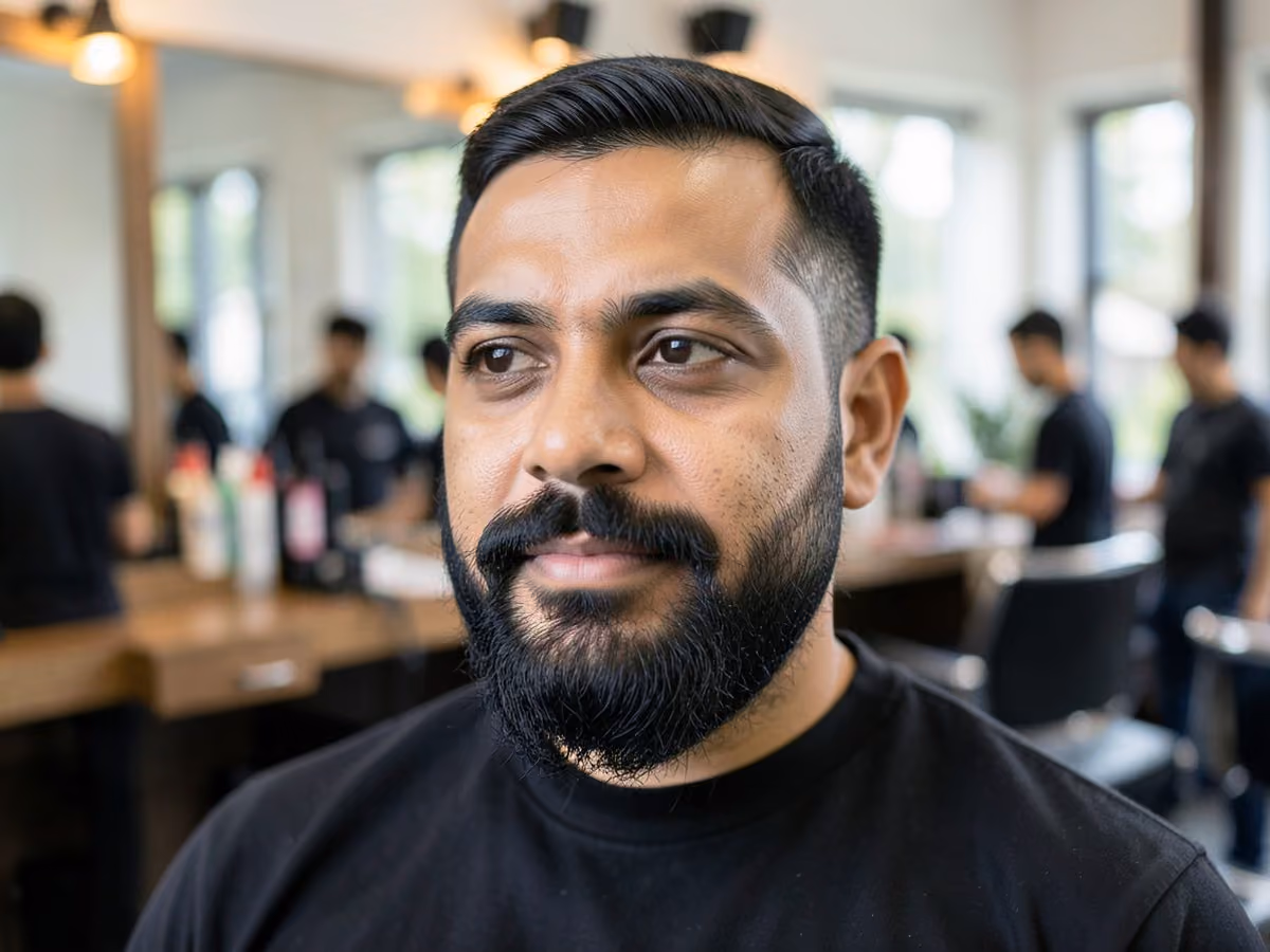 Man with a thick chin strap beard haircut