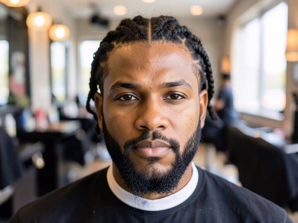 Man with a cornrows for curly hair