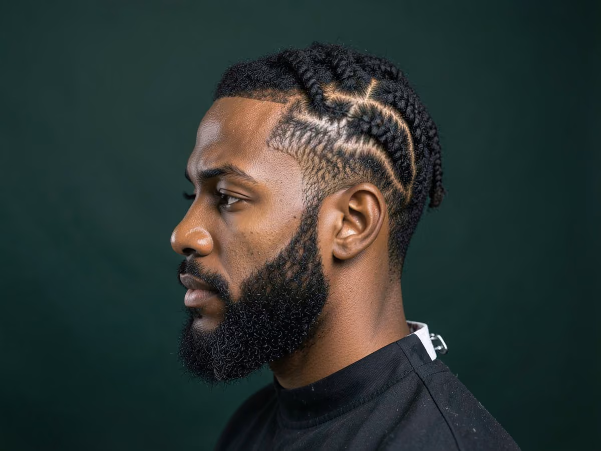 Man with a cornrows on short hair