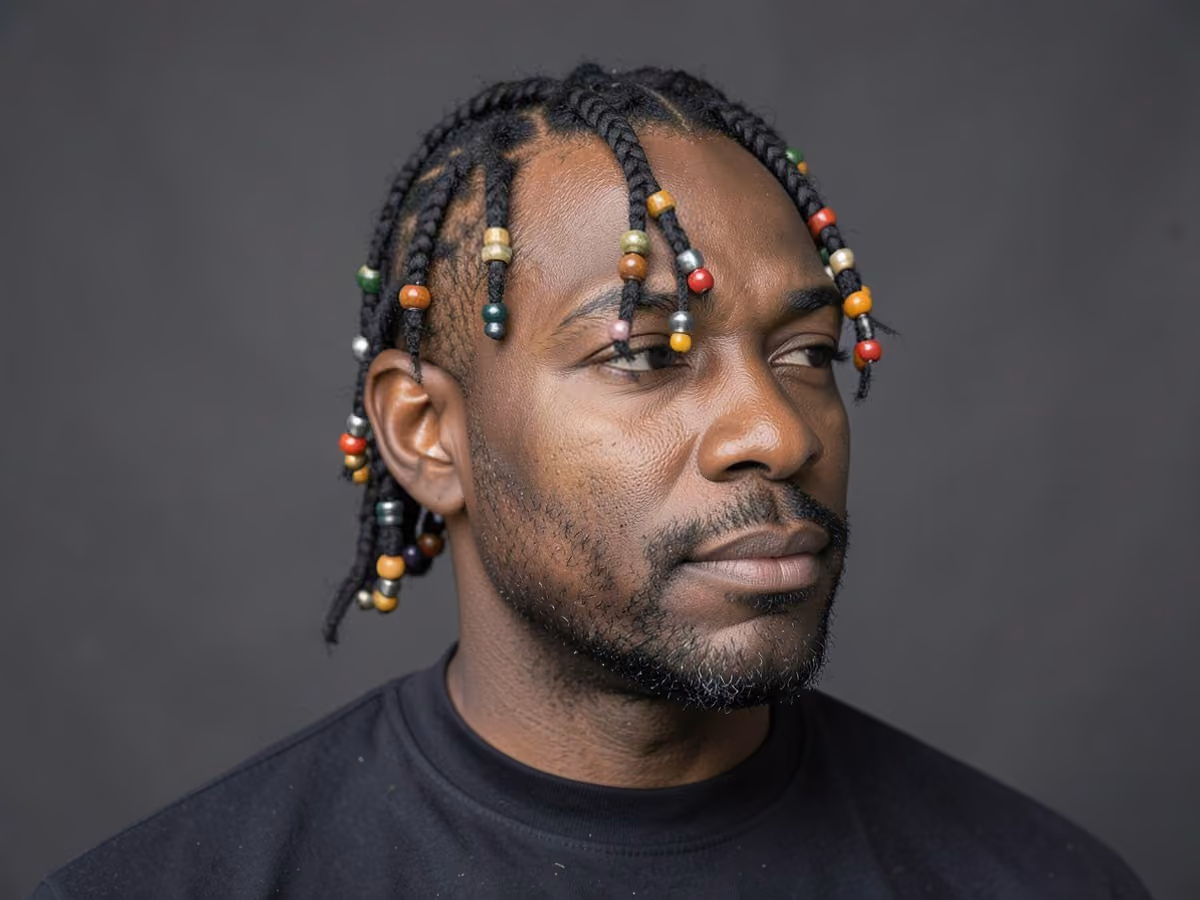 Man with a cornrows with beads haircut