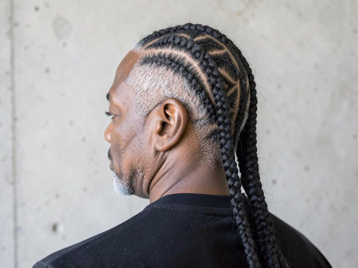 Man with a cornrows with burst fade