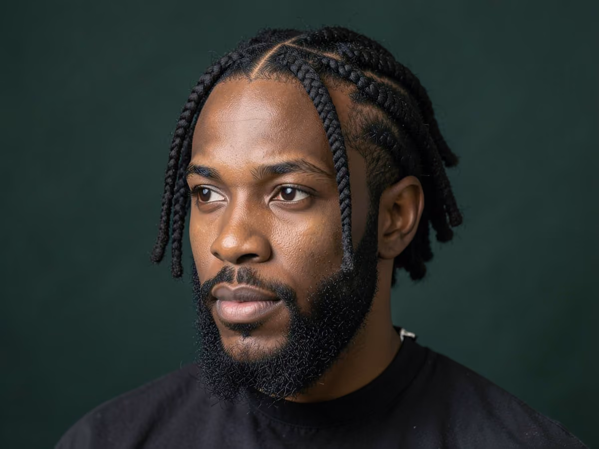 Man with a cornrows with center part