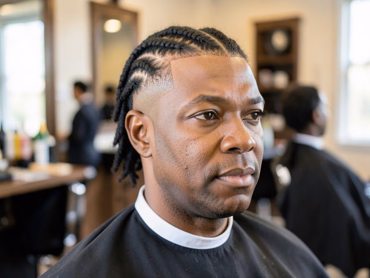 Man with a cornrows with high fade