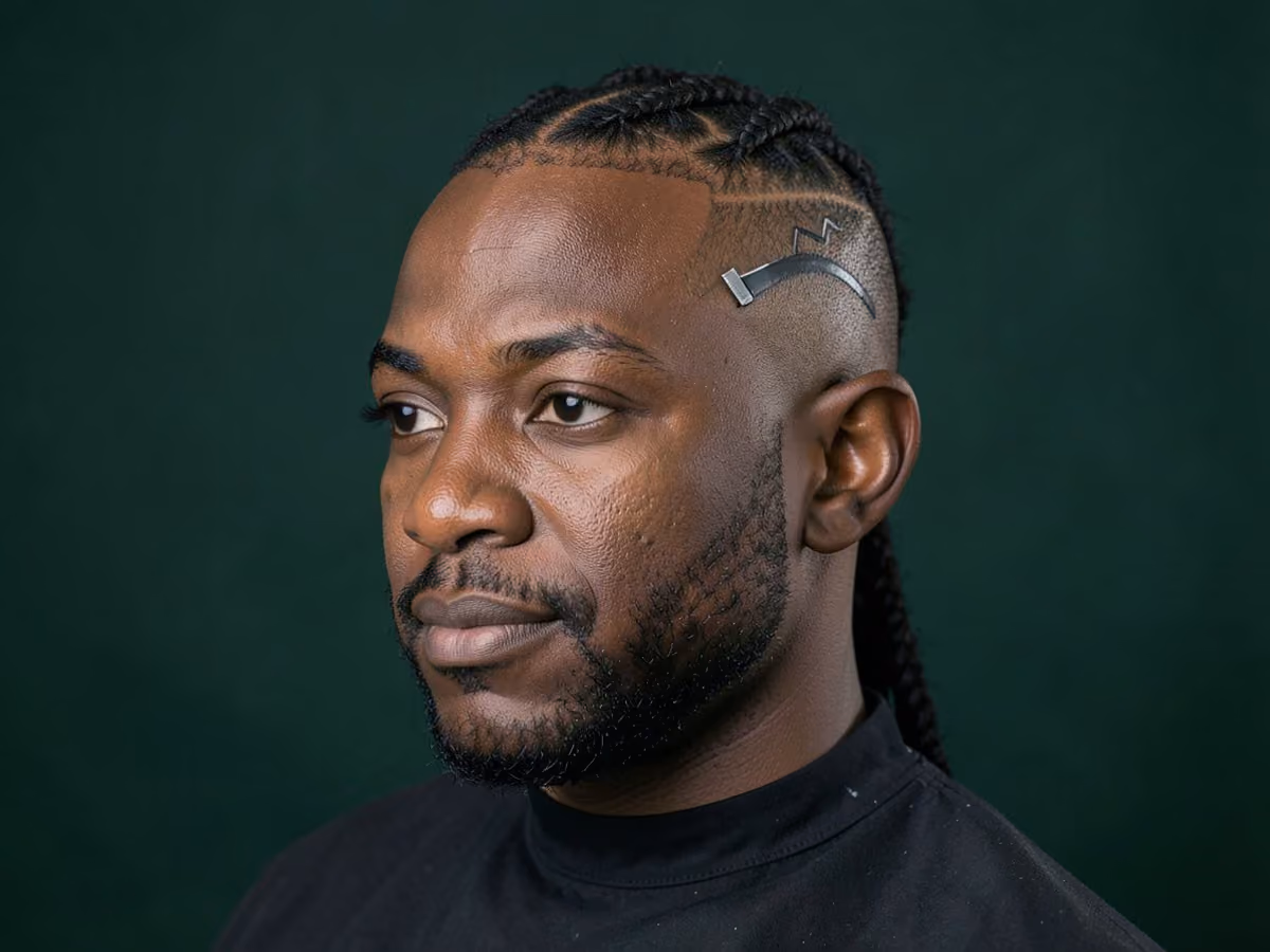 Man with a cornrows with shaved part design